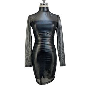 Amanda Uprichard Dominique Dress Black Silver Mesh Turtleneck Mini
